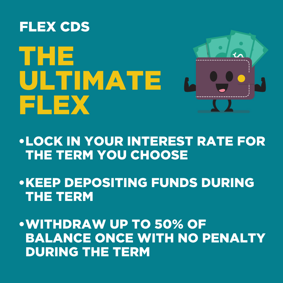 New Flex CD: Earn 4.60% APY for 9-months Preview Text:Add funds at any time and get one no-penalty withdrawal with a Flex CD